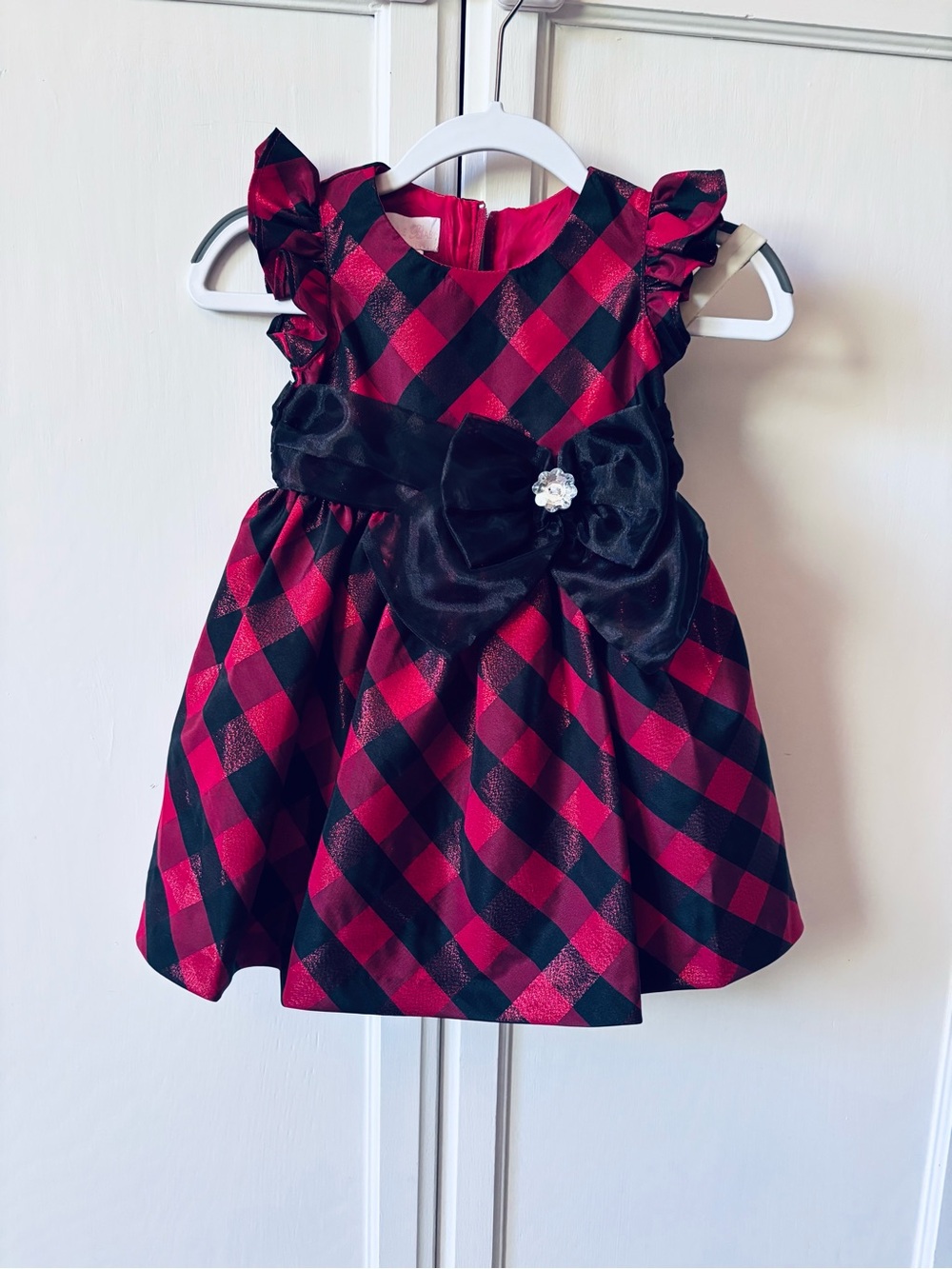 Bonnie Jean Red and Black Plaid Holiday Dress with Bow